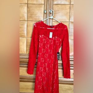 Brand New Express Lace Dress lined with low back cut out. Red, size medium. ❤️